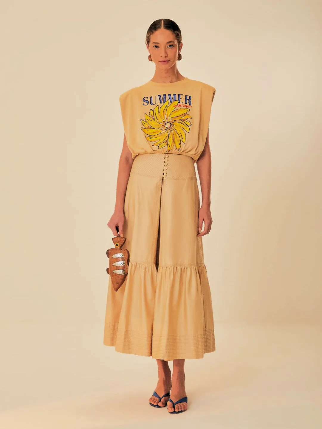 Topstitched Yoke Maxi Skirt