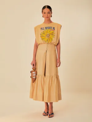Topstitched Yoke Maxi Skirt