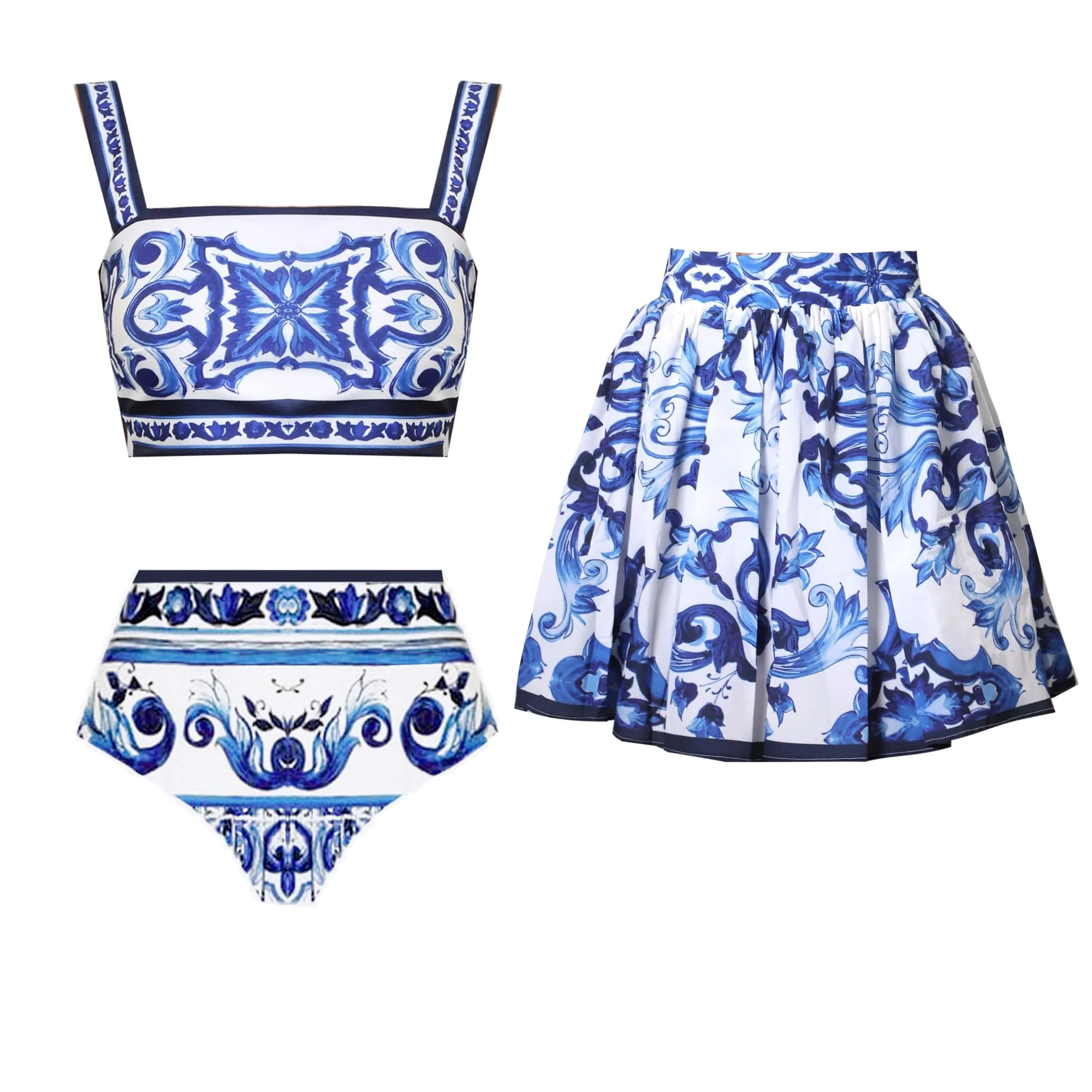 Totem Pattern Printed Bikini Swimsuit Set - As shown / S