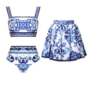 Totem Pattern Printed Bikini Swimsuit Set - As shown / S
