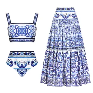 Totem Pattern Printed Bikini Swimsuit Set - As shown / S