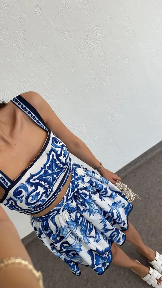 Totem Pattern Printed Bikini Swimsuit Set - As shown / S