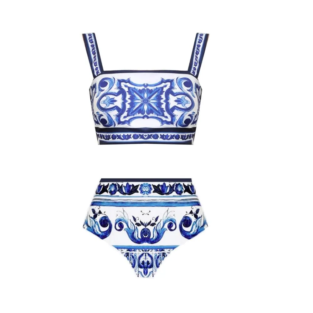 Totem Pattern Printed Bikini Swimsuit Set - As shown / S