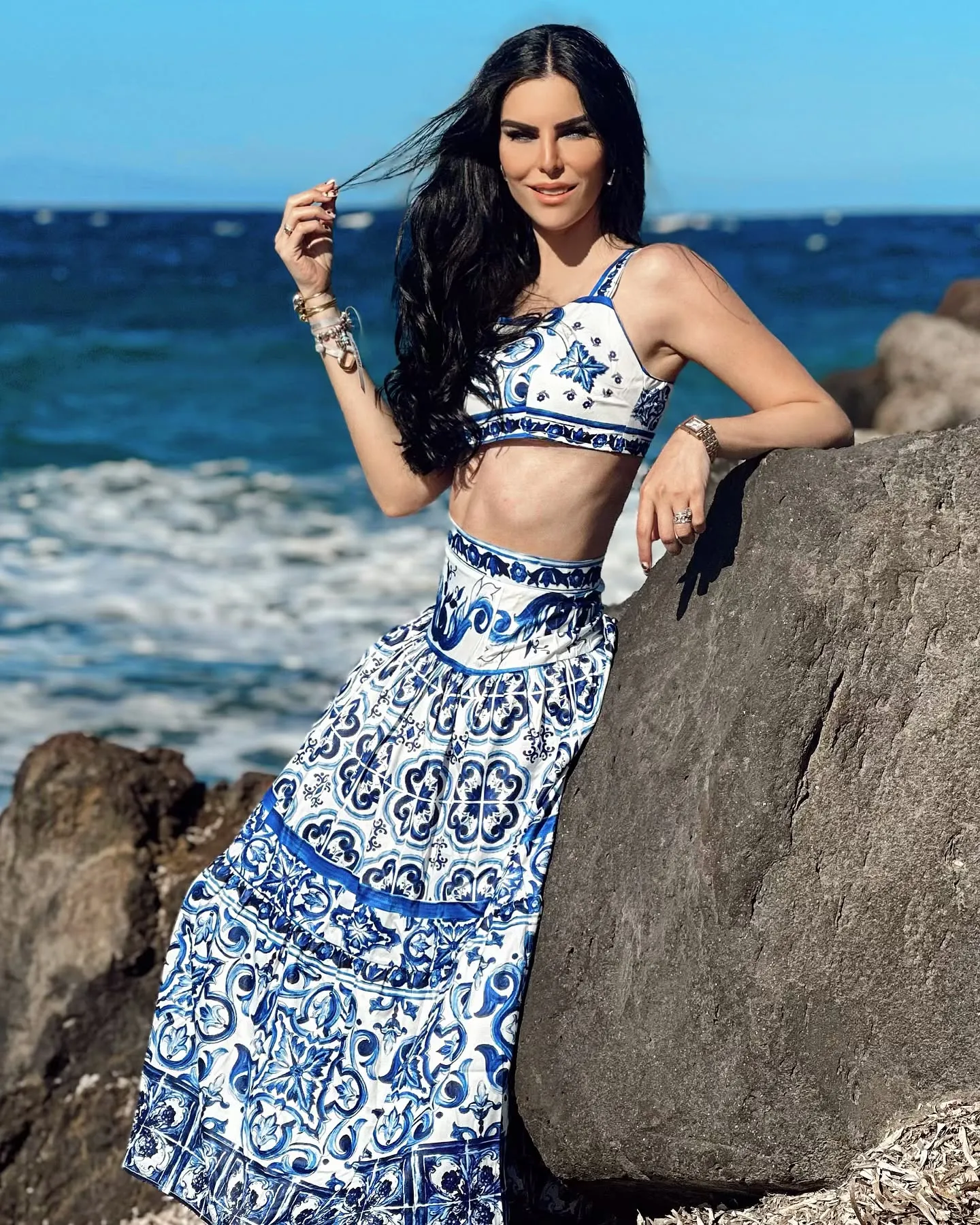 Totem Pattern Printed Bikini Swimsuit Set - As shown / S