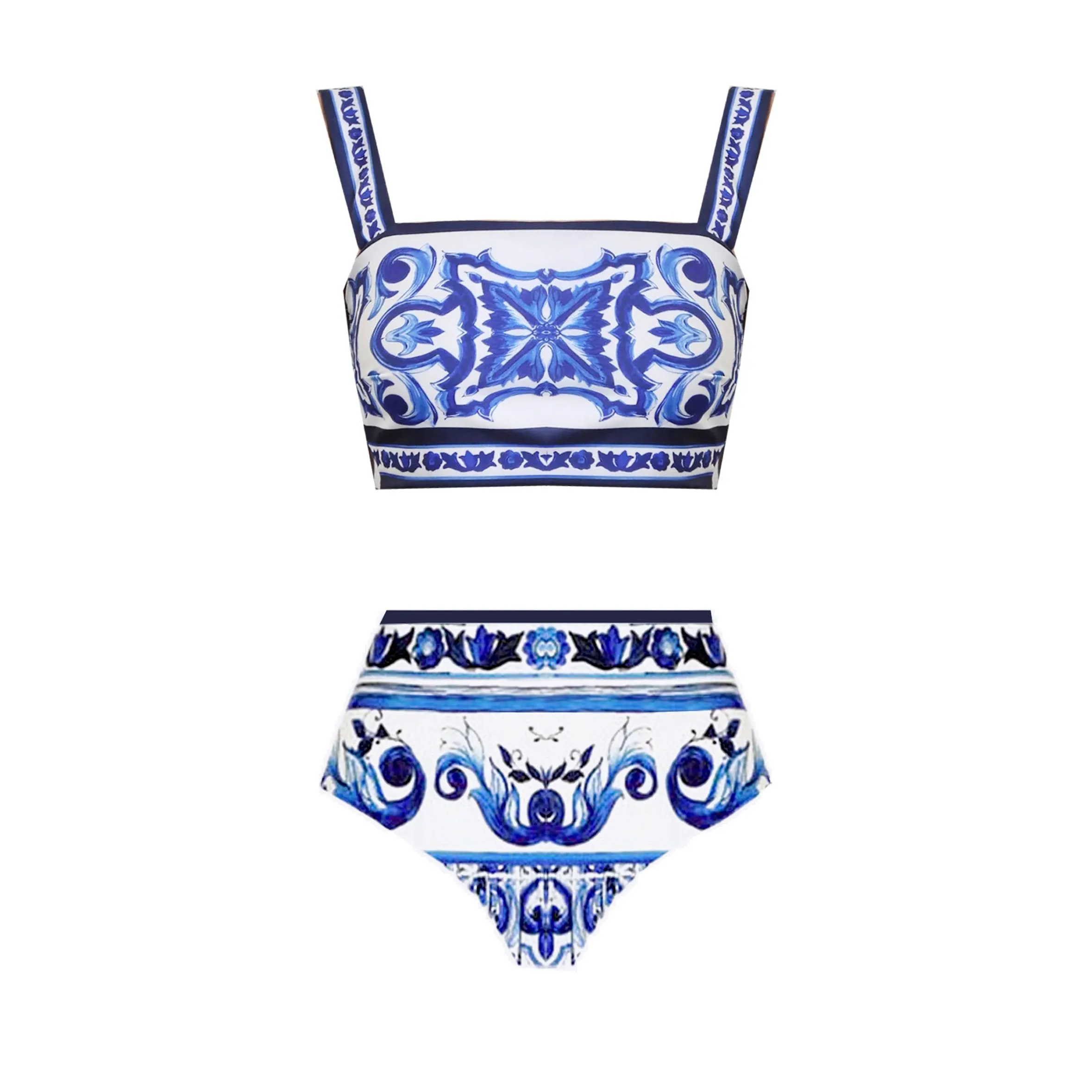 Totem Pattern Printed Bikini Swimsuit Set - As shown / S