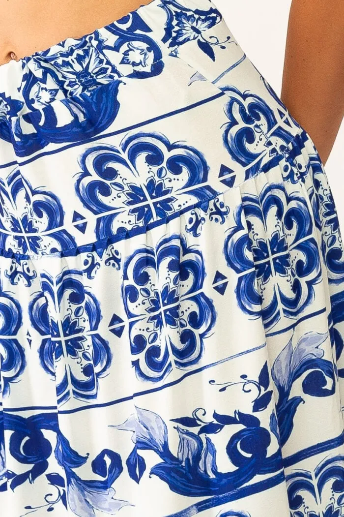 Totem Pattern Printed Bikini Swimsuit Set - Blue / S