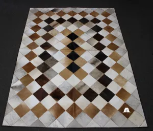 Tricolor Patchwork Cowhide Rug – 7.7ft x 5.6 ft Premium Cowhide Rug