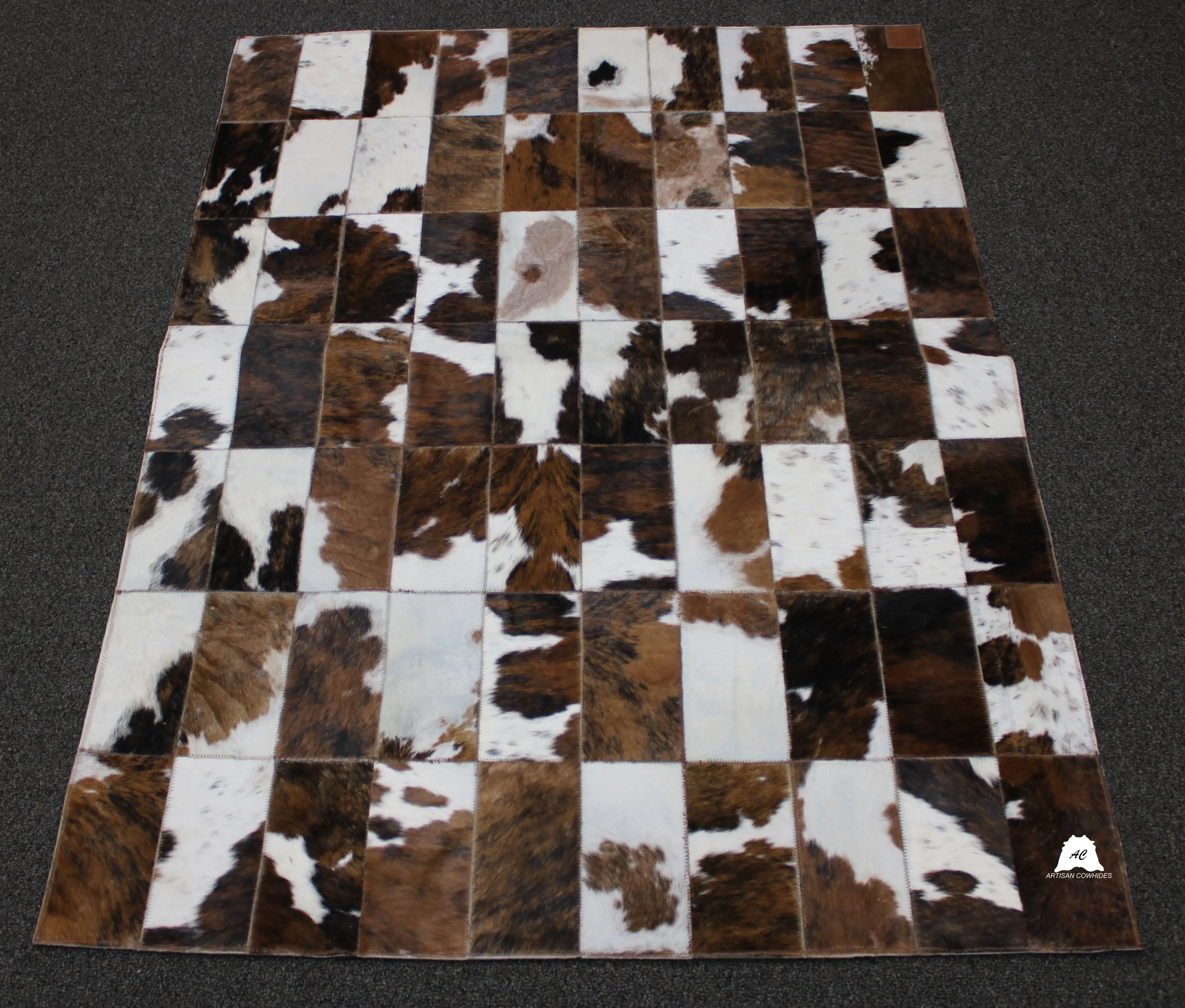 Tricolor Patchwork Cowhide Rug – Size 56 x 41 IN | 144 x 101 cm | Premium Cowhide Rug