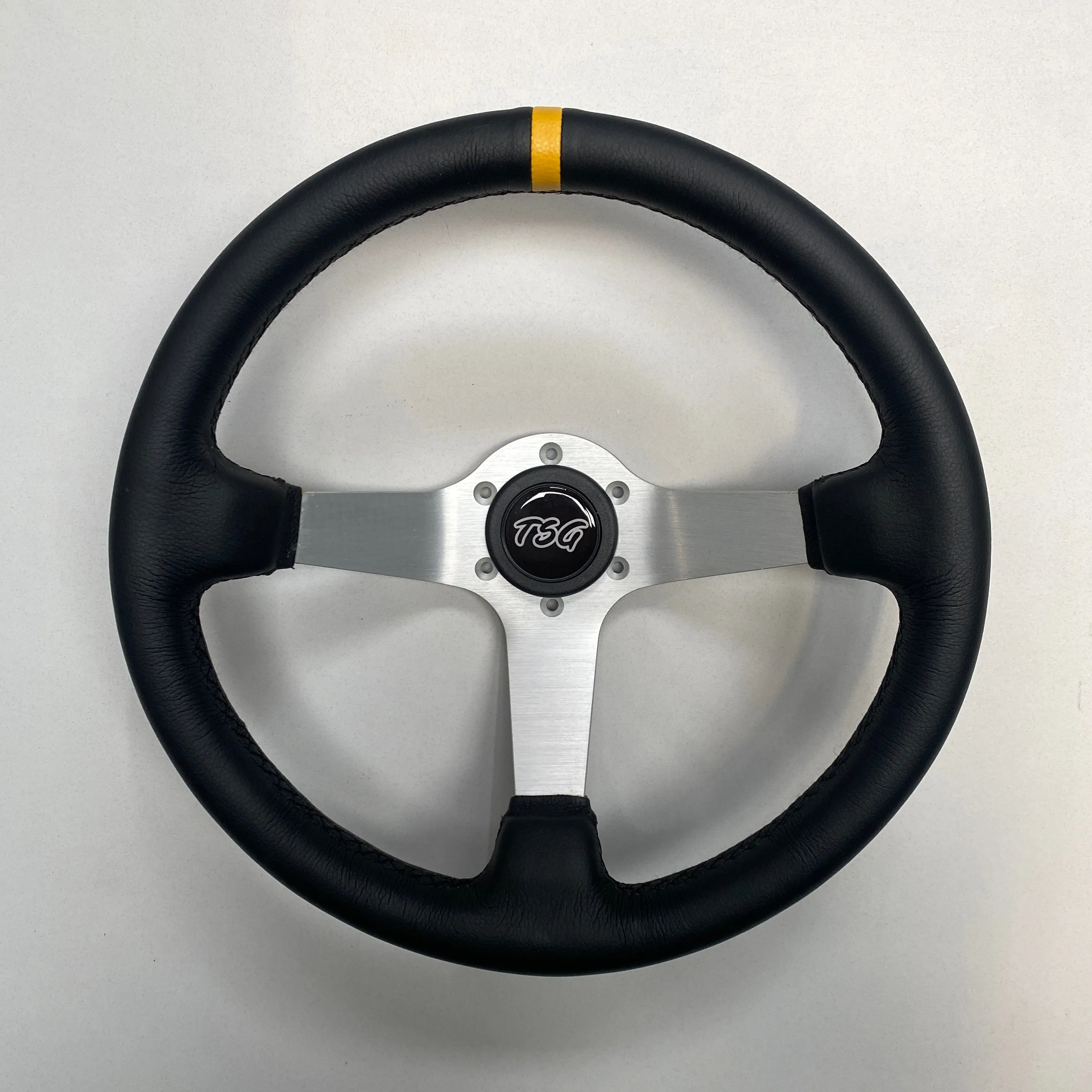 'TSG' Silver Spoke, Leather Steering Wheel 350mm