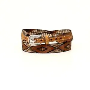 Twister Brown Leather & Ribbon Hatband with Diamond Pattern