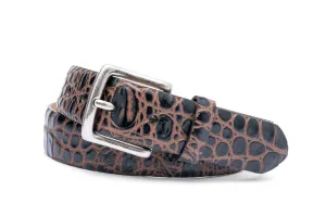 Two Tone Embossed Crocodile Belt - Black/Cocoa