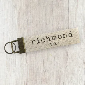 Typerwriter Font w/ City, State - Custom Canvas Key Fob