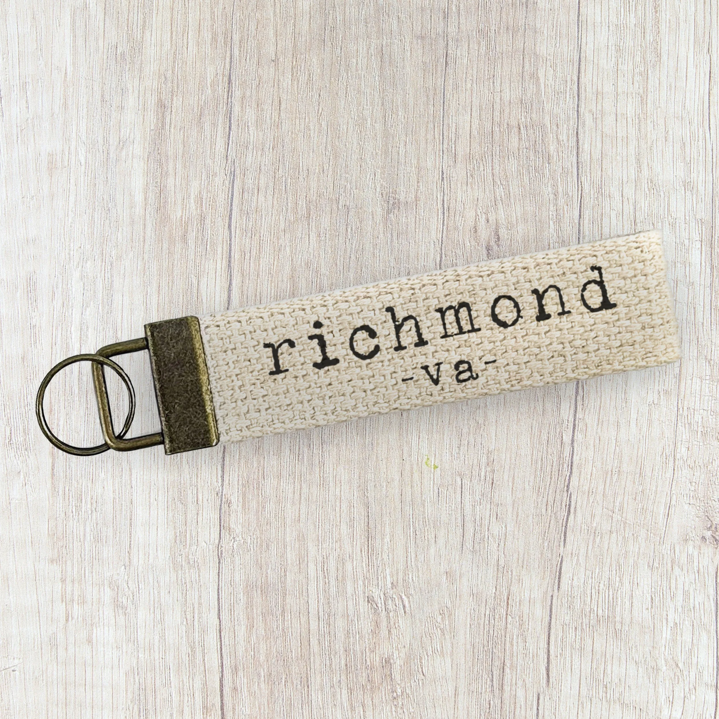 Typerwriter Font w/ City, State - Custom Canvas Key Fob