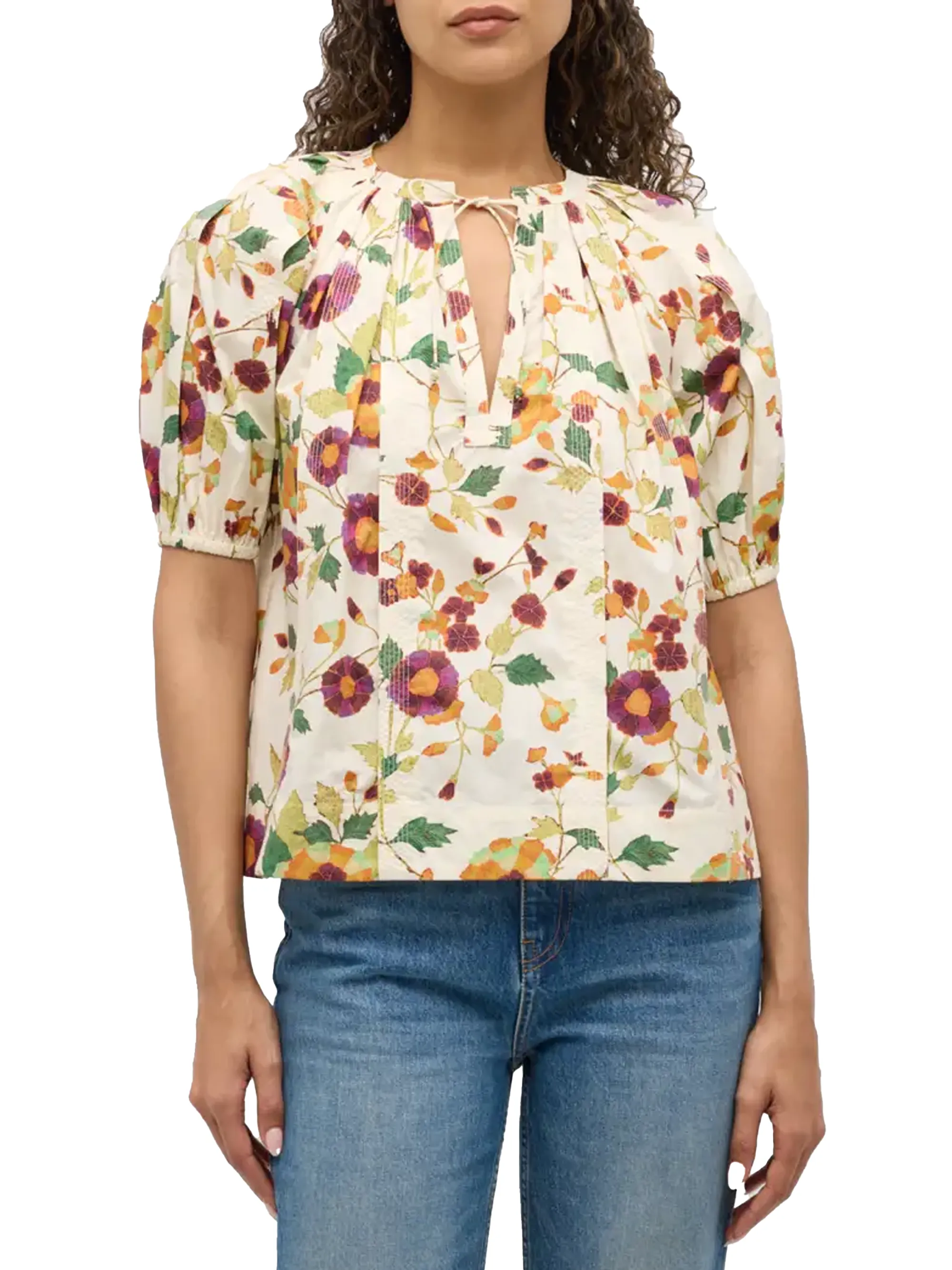 Ulla Johnson Loli Puff-Sleeve Floral Jacquard Poplin Top