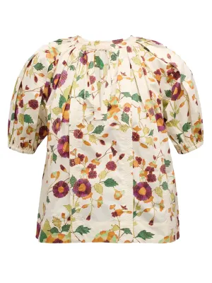 Ulla Johnson Loli Puff-Sleeve Floral Jacquard Poplin Top