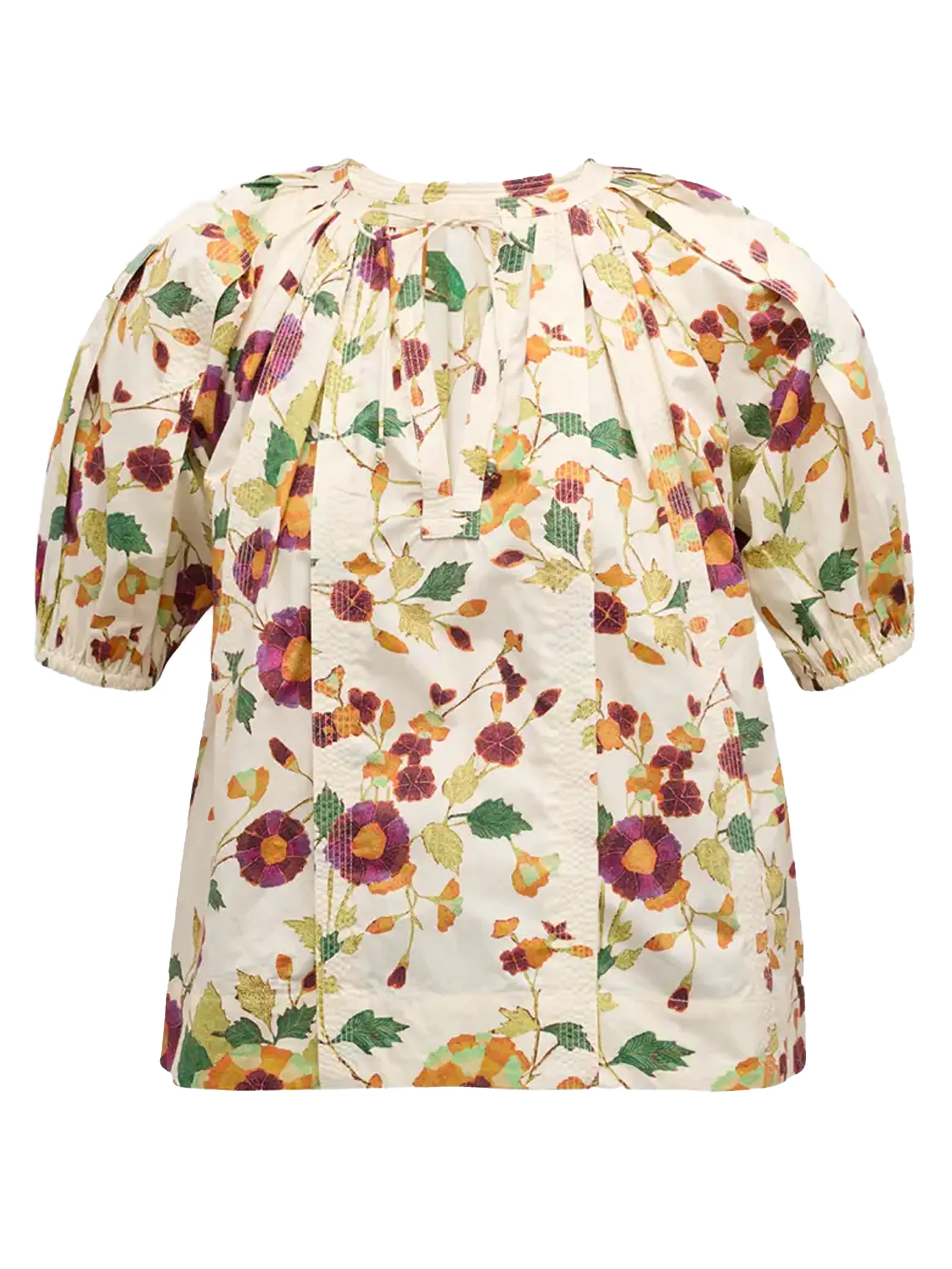 Ulla Johnson Loli Puff-Sleeve Floral Jacquard Poplin Top