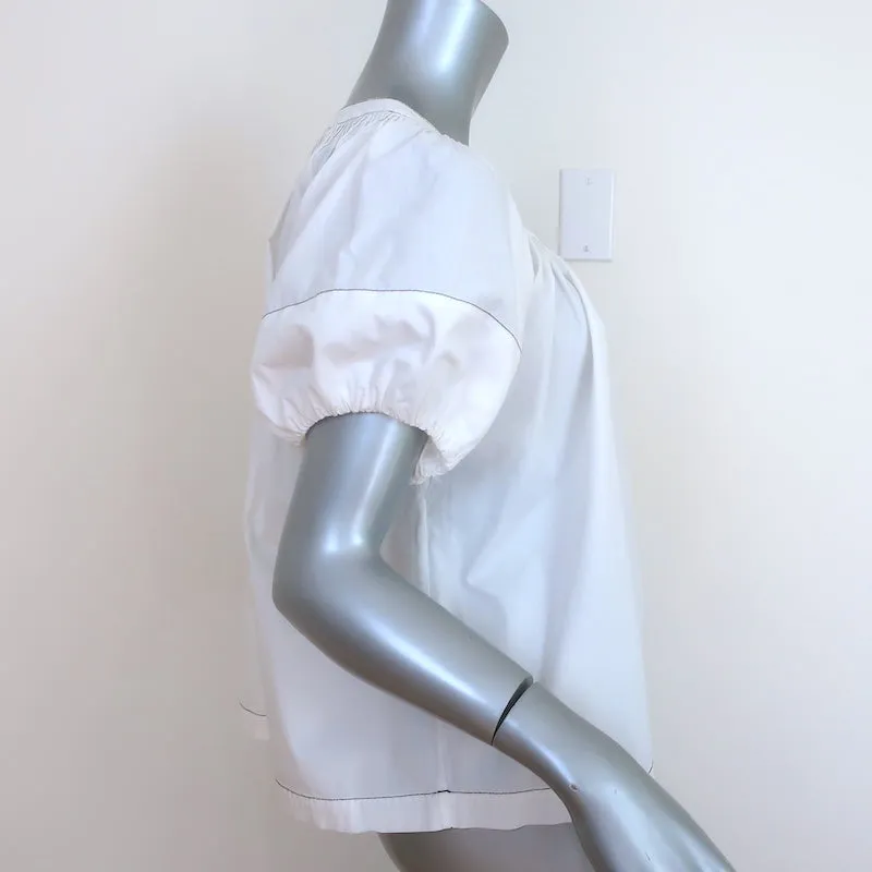 Ulla Johnson Puff Sleeve Top White Topstitched Cotton Size 2