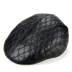 Unisex PU Leather Earflap Ear Muff Beret Hat Blank Embossed Plush Lining Paper Boy Cabbie Hat