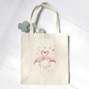 Valentine Flamingos - Valentine's Day Canvas Tote Bag