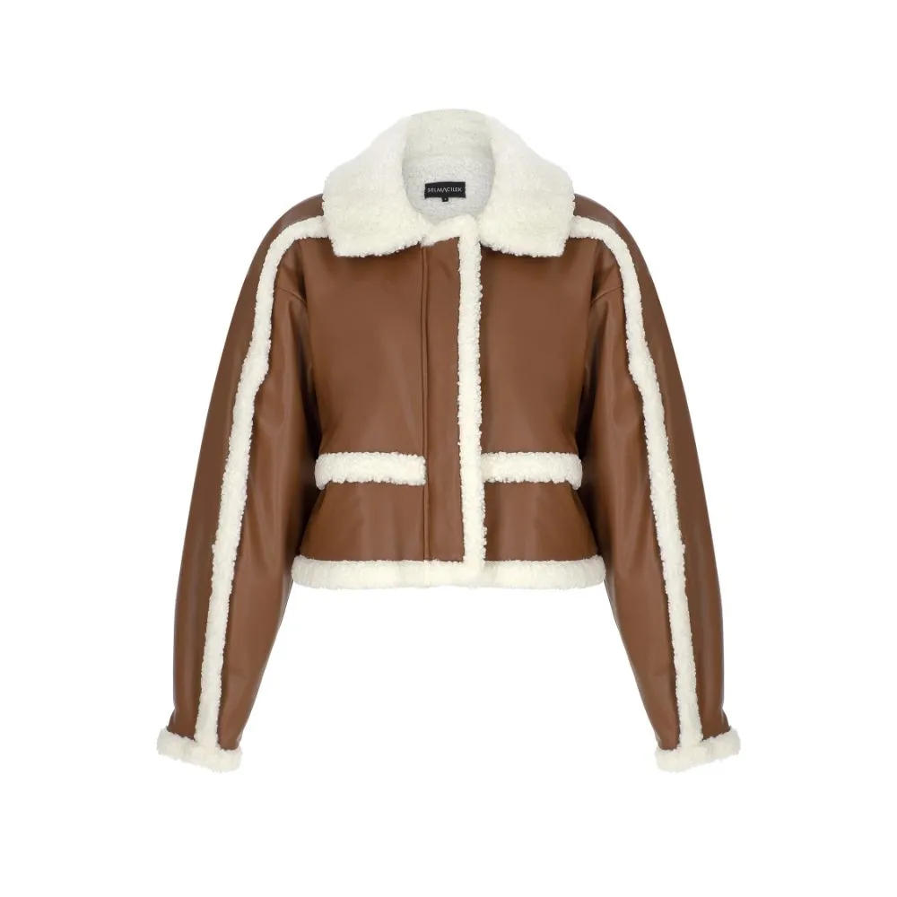 Vegan-Leather Teddy-Detailed Short Coat