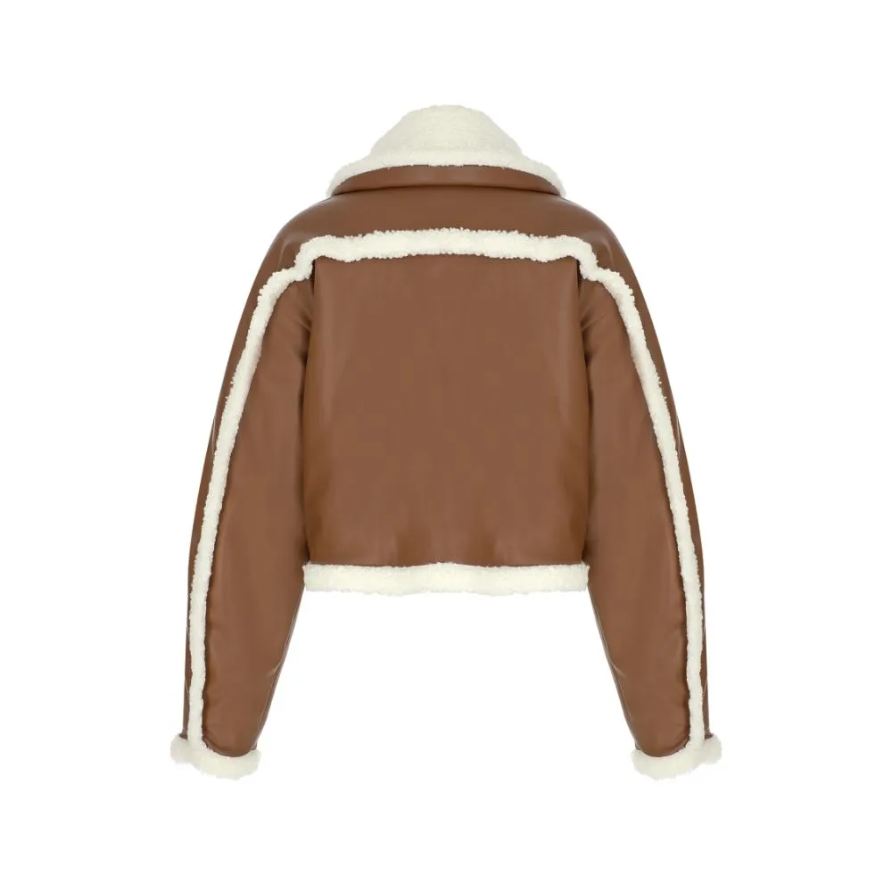 Vegan-Leather Teddy-Detailed Short Coat