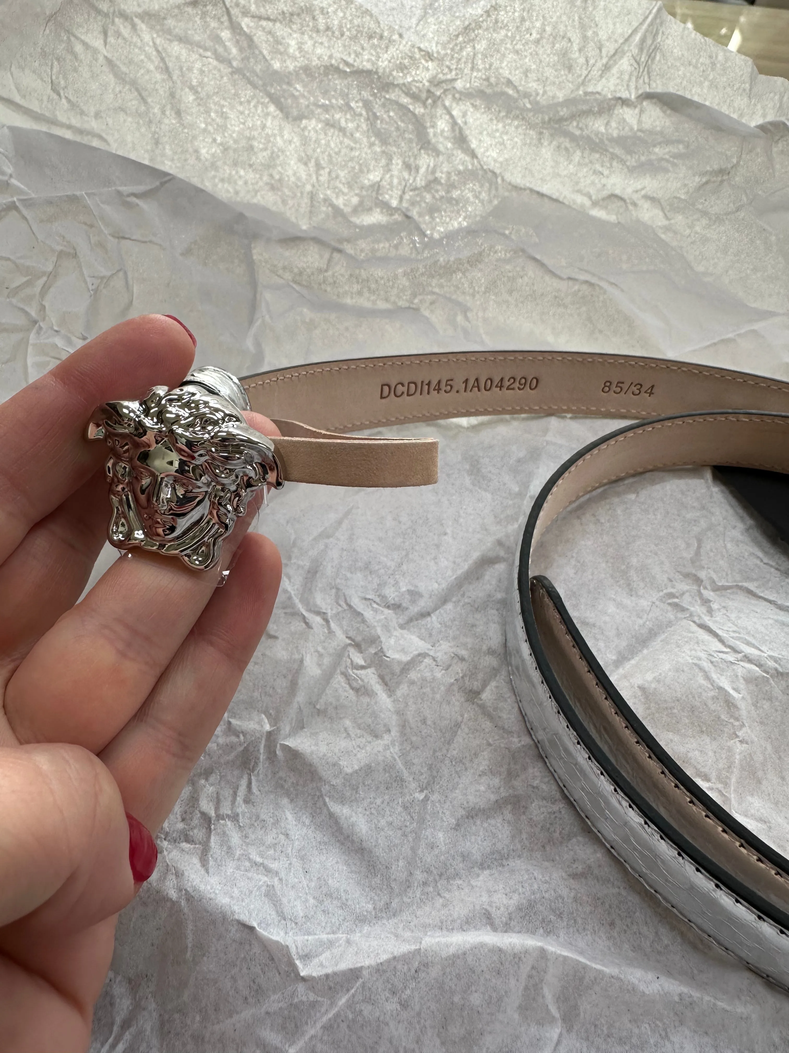 Versace Medusa Leather Belt in Silver