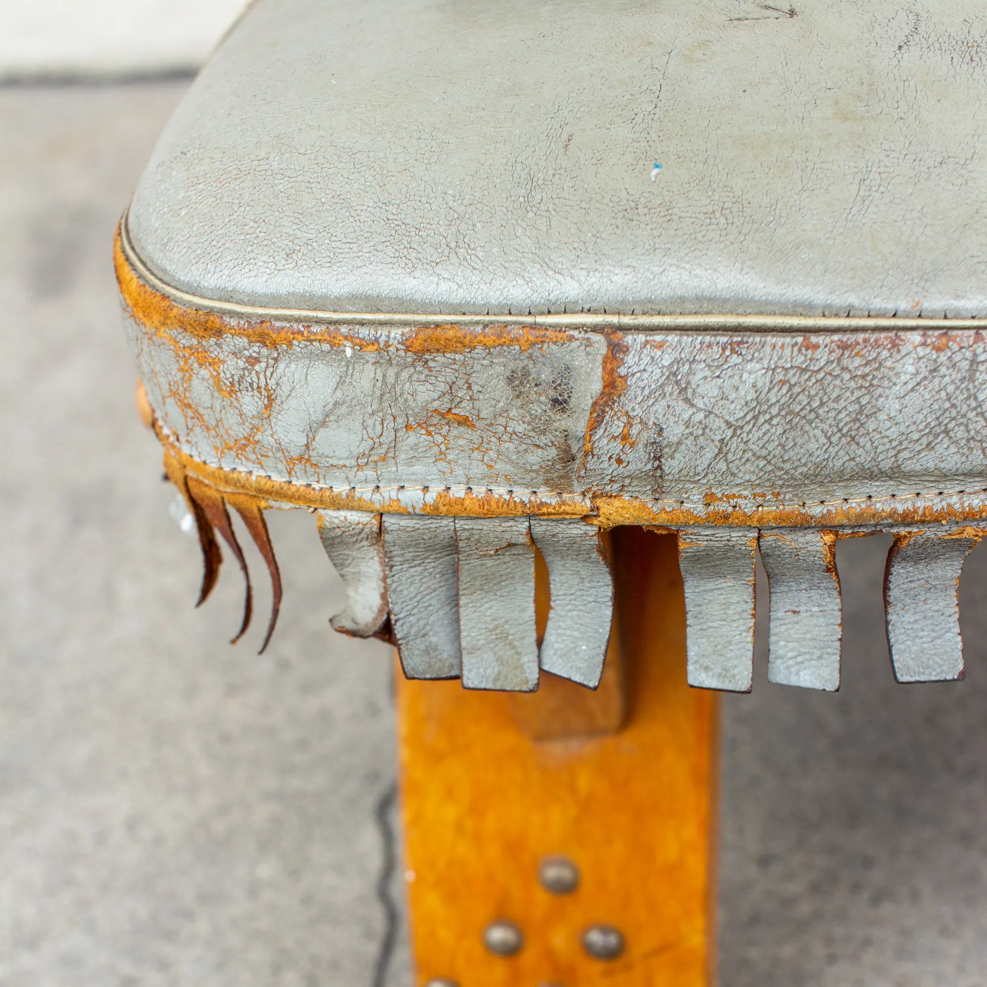 Vintage Egyptian Wood Camel Saddle Foot Stool w/ Leather Cushion & Brass Detail