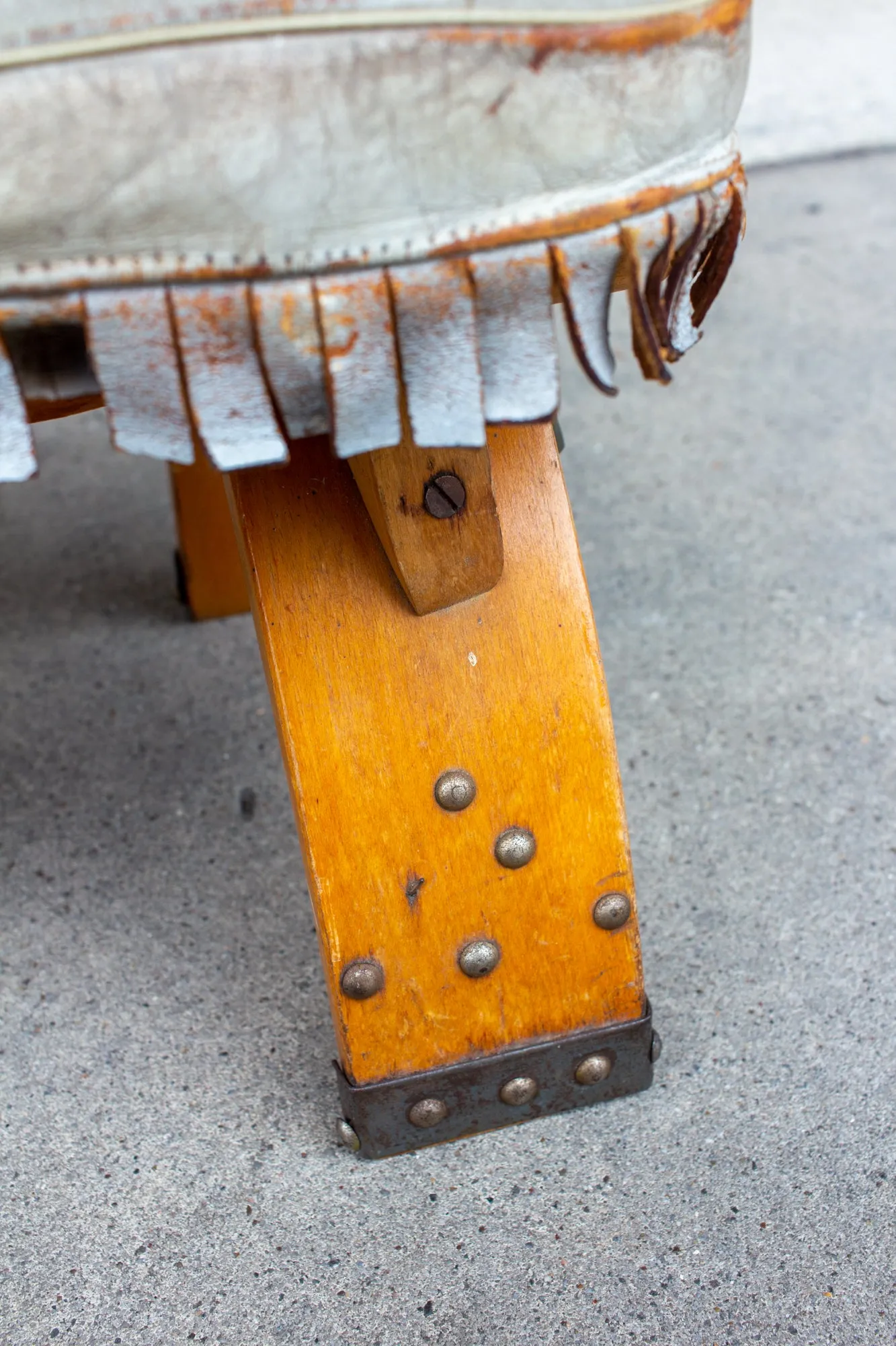 Vintage Egyptian Wood Camel Saddle Foot Stool w/ Leather Cushion & Brass Detail