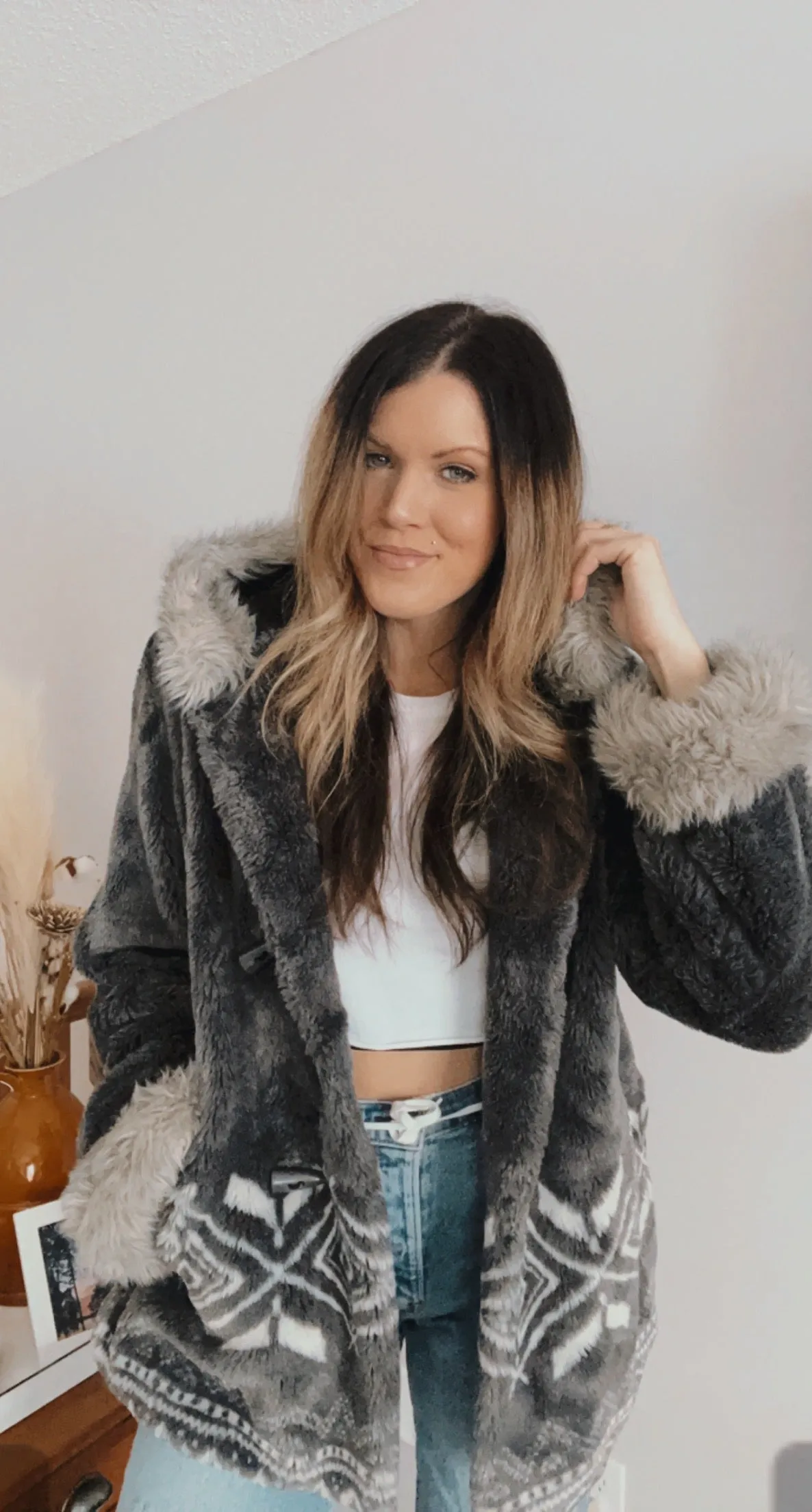 Vintage Faux Fur Patterned Coat