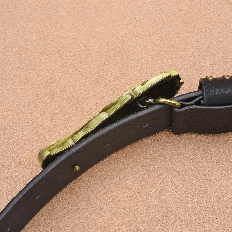 Vintage Western Embossed Leather Belt for Men