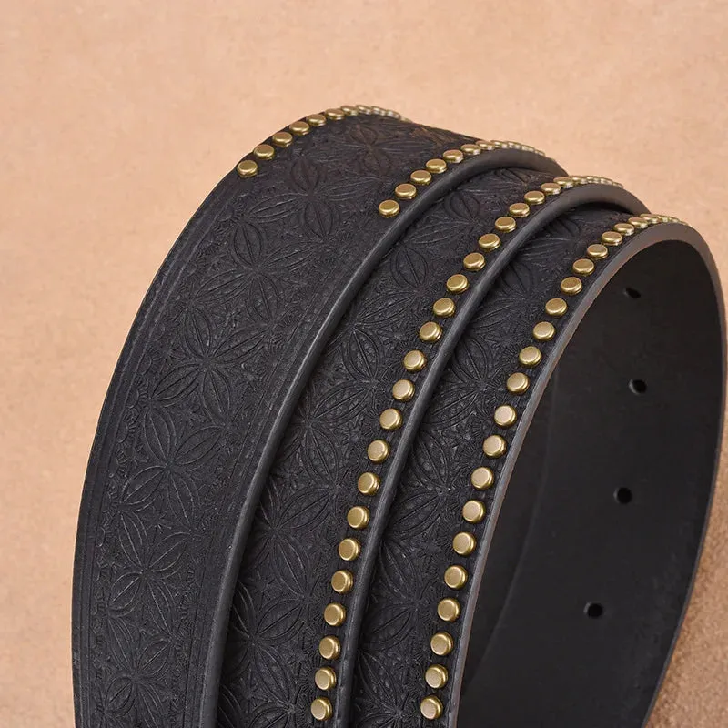 Vintage Western Embossed Leather Belt for Men
