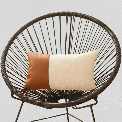 White and Brown Faux Leather Lumbar Decorative Pillow Cover