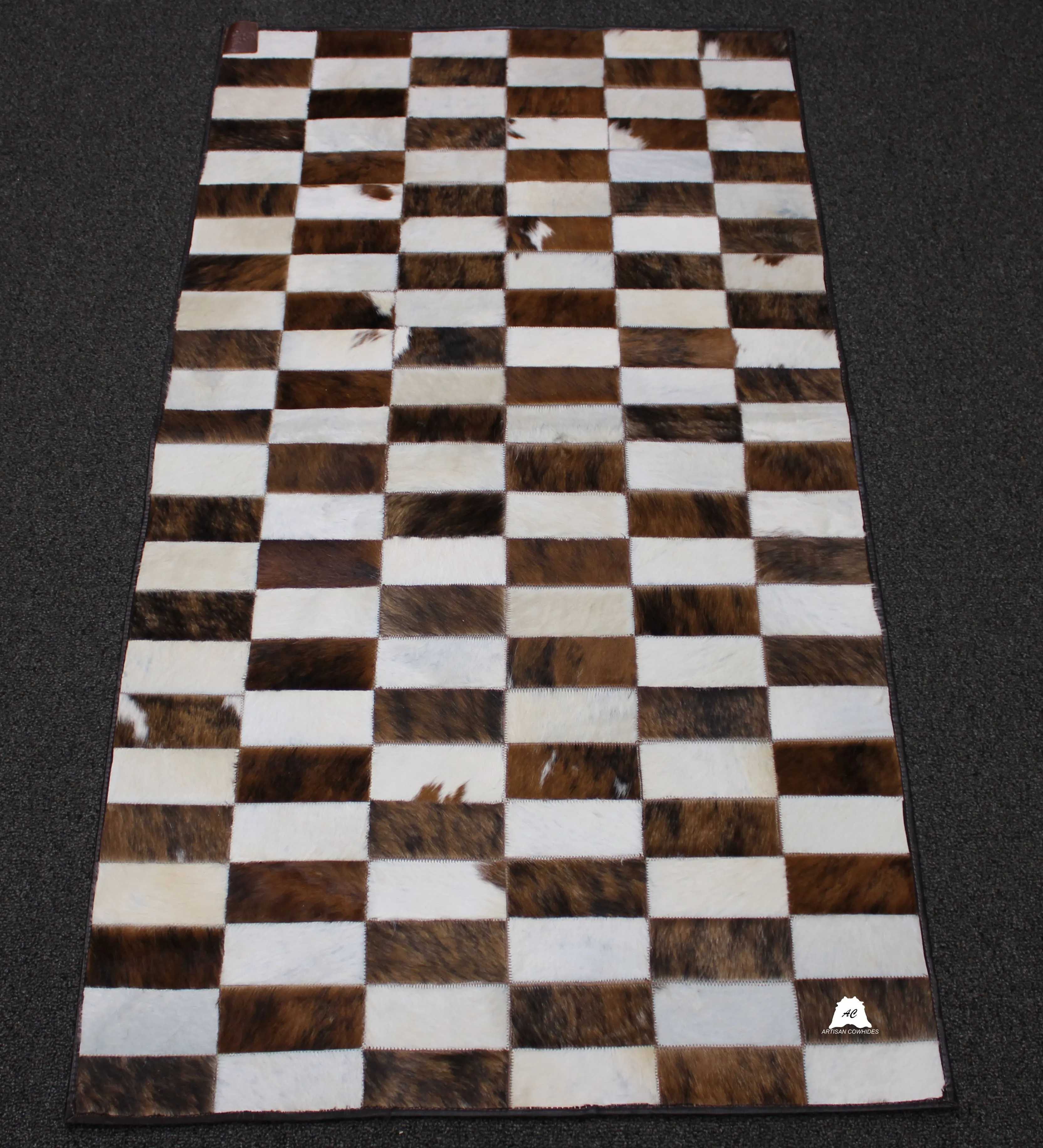 White Brindle Patchwork Cowhide Rug – Size 57 x 31 IN | 144x 79 cm | Premium Cowhide Rug