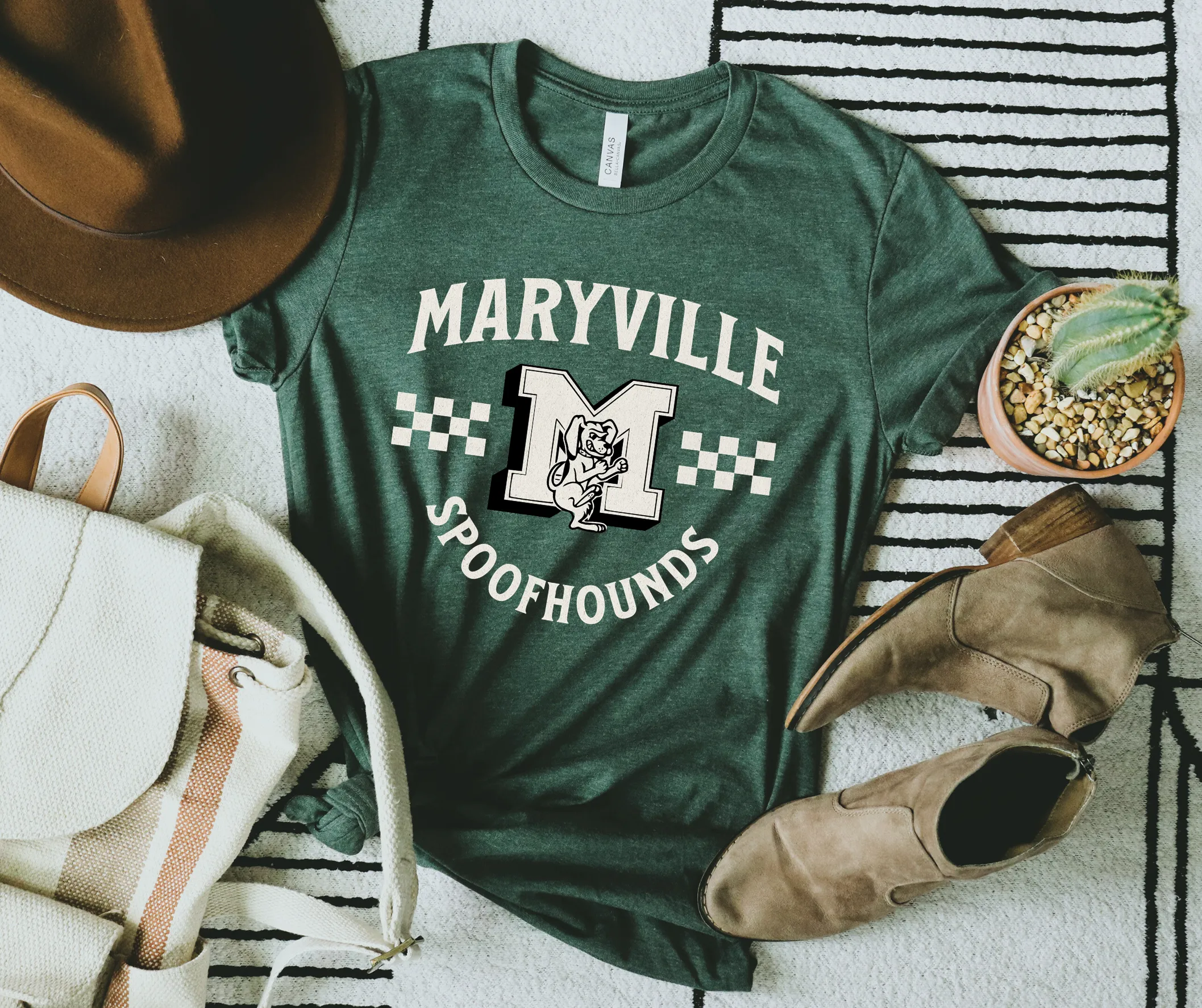 White Maryville Spoofhounds Heather Forest Green Tee