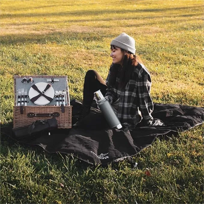Wise Owl Outfitters Nylon Camping Blanket - Packable & Waterproof Warm Camping Quilt - Outdoor Blanket for Stadium, Backpacking, Camping, Travel, and Hiking - Black Grey, Large