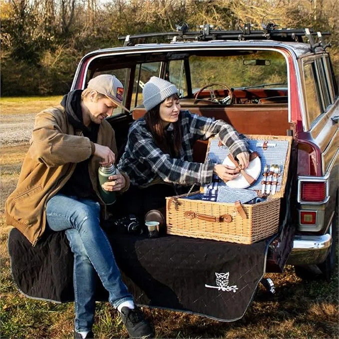 Wise Owl Outfitters Nylon Camping Blanket - Packable & Waterproof Warm Camping Quilt - Outdoor Blanket for Stadium, Backpacking, Camping, Travel, and Hiking - Black Grey, Large