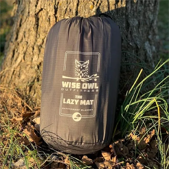 Wise Owl Outfitters Nylon Camping Blanket - Packable & Waterproof Warm Camping Quilt - Outdoor Blanket for Stadium, Backpacking, Camping, Travel, and Hiking - Black Grey, Large
