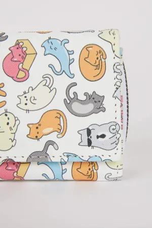 Women Cat Patterned Faux Leather Wallet
