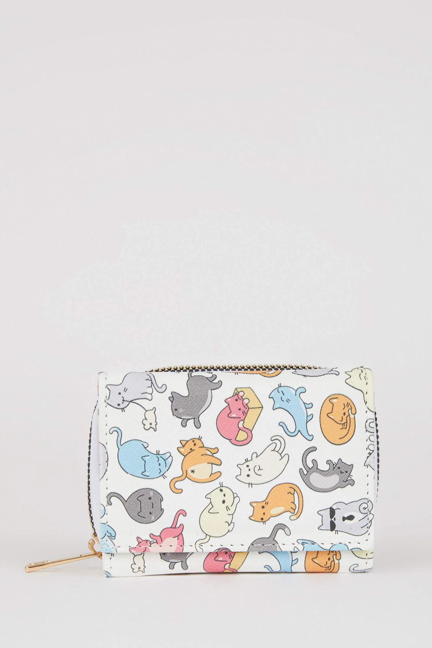 Women Cat Patterned Faux Leather Wallet