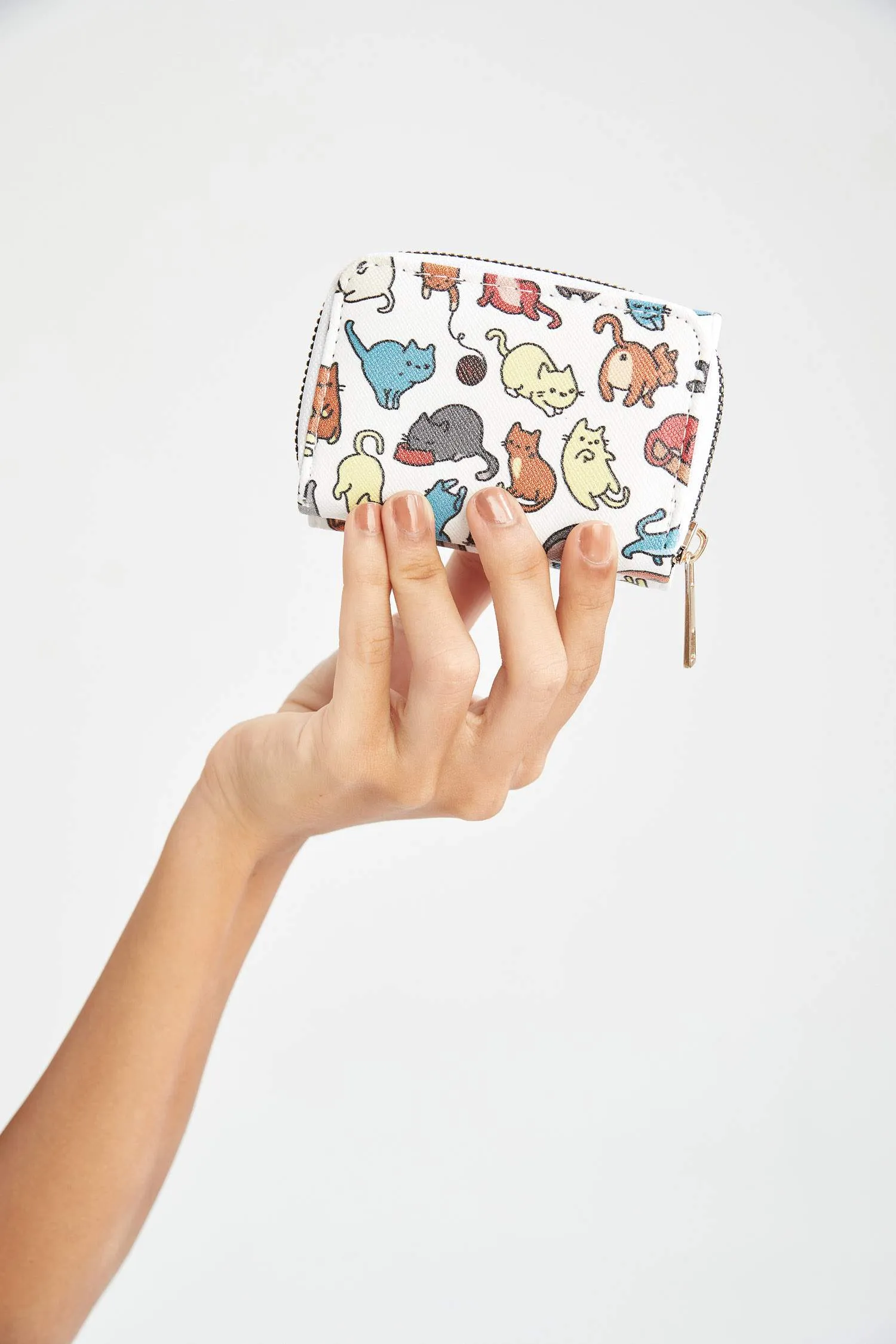 Women Cat Patterned Faux Leather Wallet