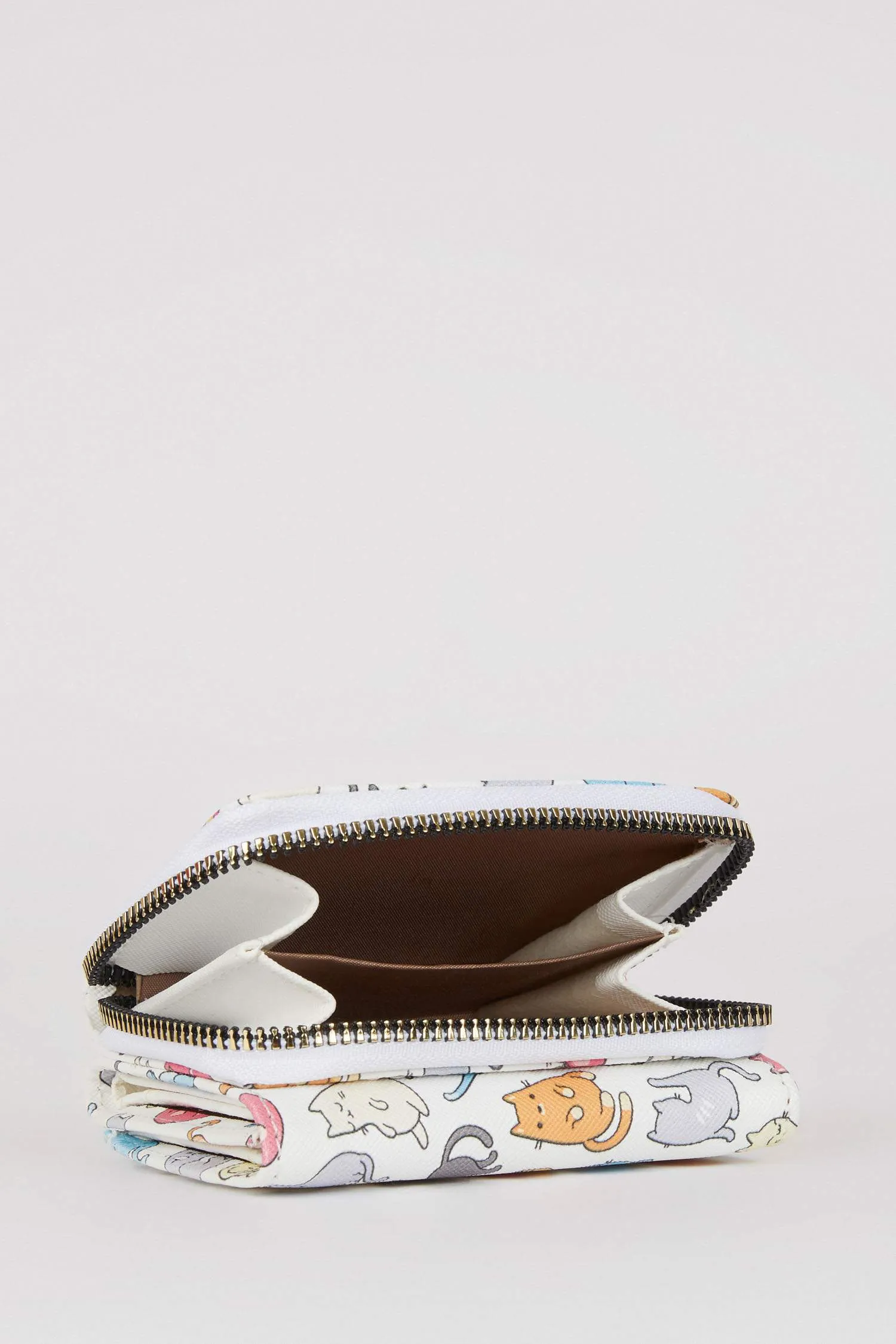 Women Cat Patterned Faux Leather Wallet