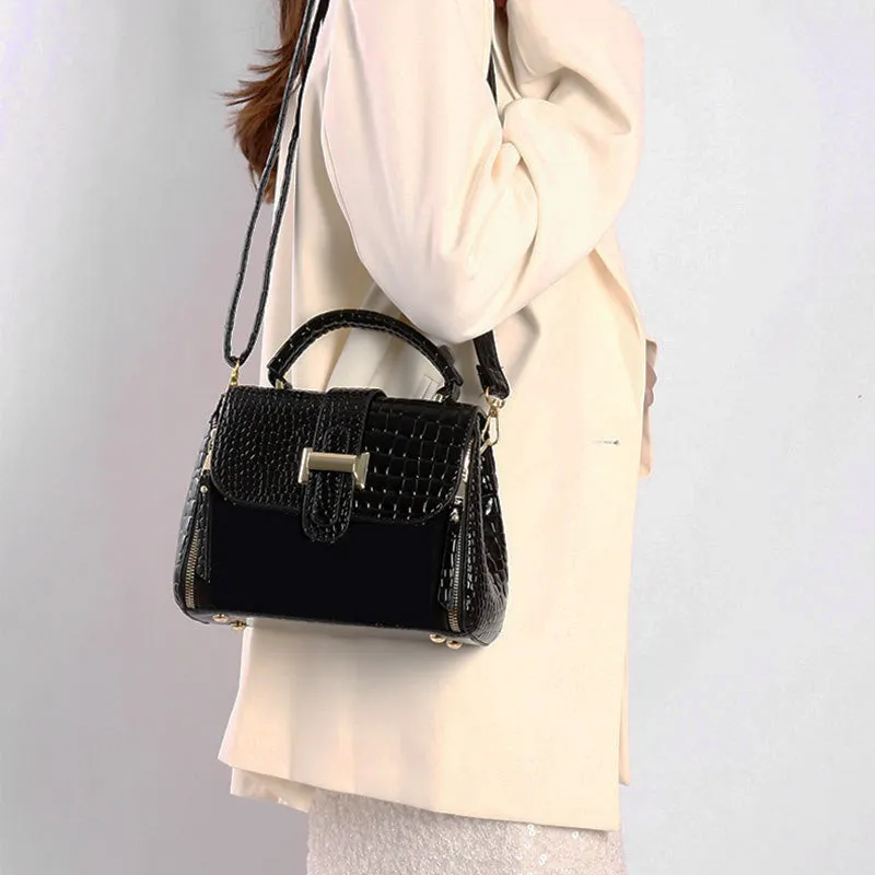Women's Elegant Crocodile-Embossed PU Leather Shoulder Bag