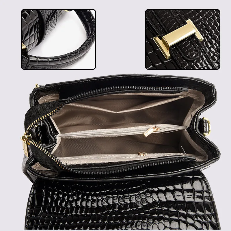 Women's Elegant Crocodile-Embossed PU Leather Shoulder Bag