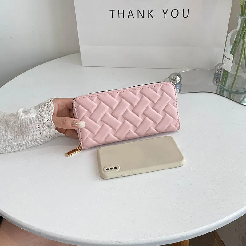 Women's Fashion Leather Embossed Clutch Mid-length Mobile Phone Bags
