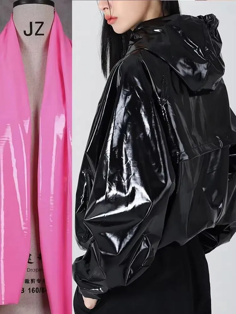 Women™s Shiny Faux Leather Hooded Flight Jacket - Waterproof, Glossy Finish