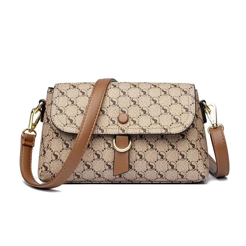 Women's Stylish Embossed PU Leather Messenger Bag – With Zipper Closure