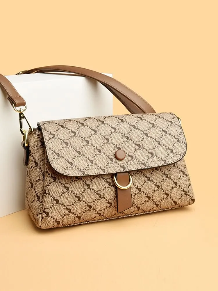 Women's Stylish Embossed PU Leather Messenger Bag – With Zipper Closure