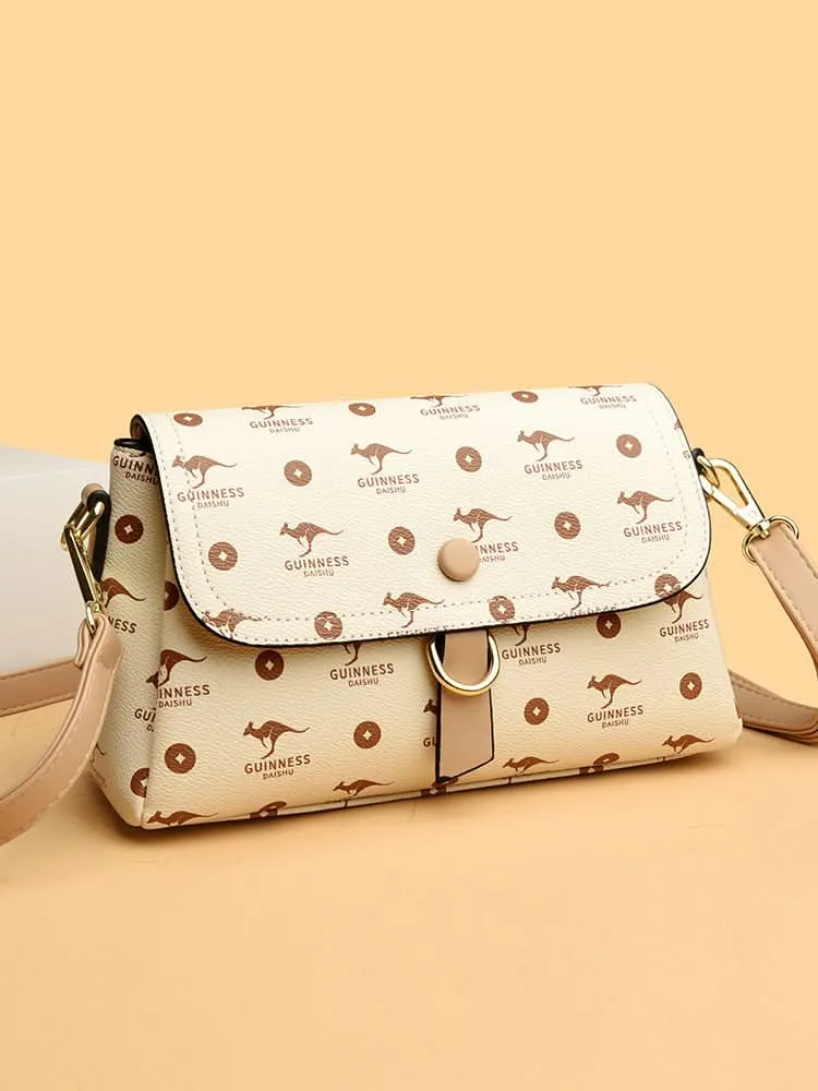 Women's Stylish Embossed PU Leather Messenger Bag – With Zipper Closure