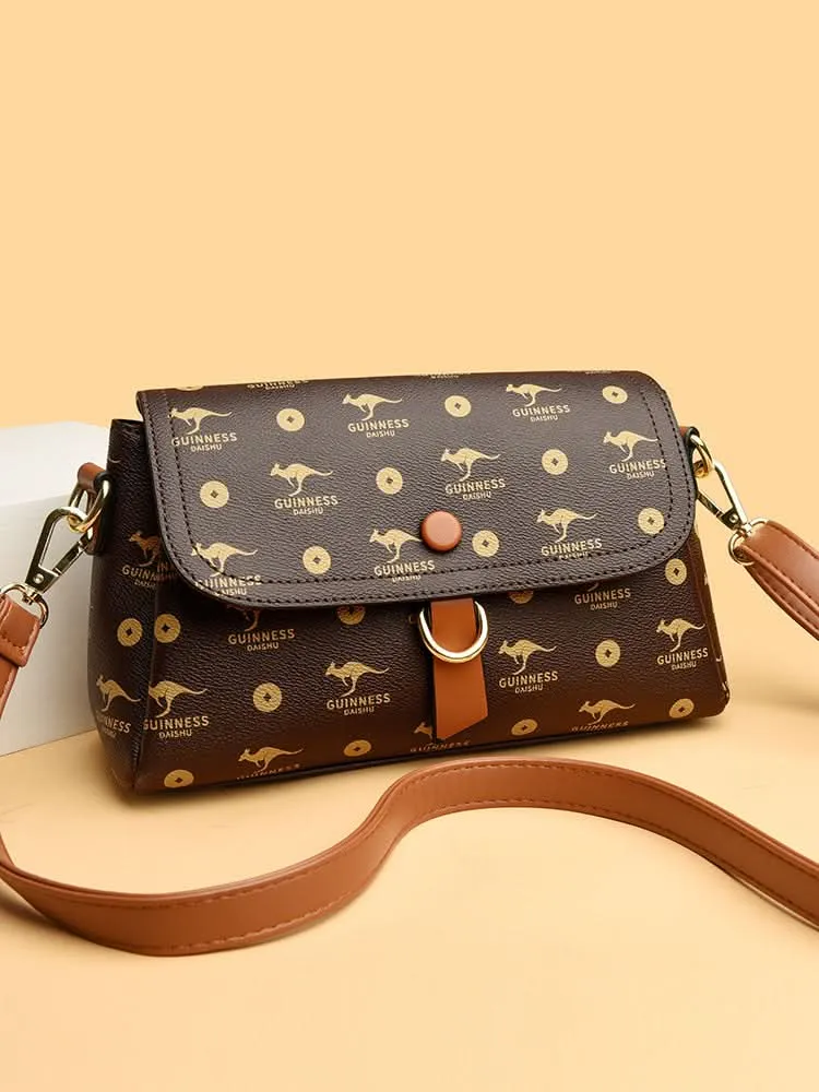 Women's Stylish Embossed PU Leather Messenger Bag – With Zipper Closure
