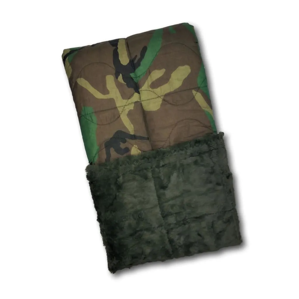 Woodland Camo Pattern Loden Green Faux Fur